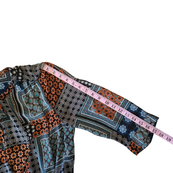 Kut from the Kloth Chloe Patchwork Midi Dress Womens 10 Bow Black Orange - Picture 11 of 16